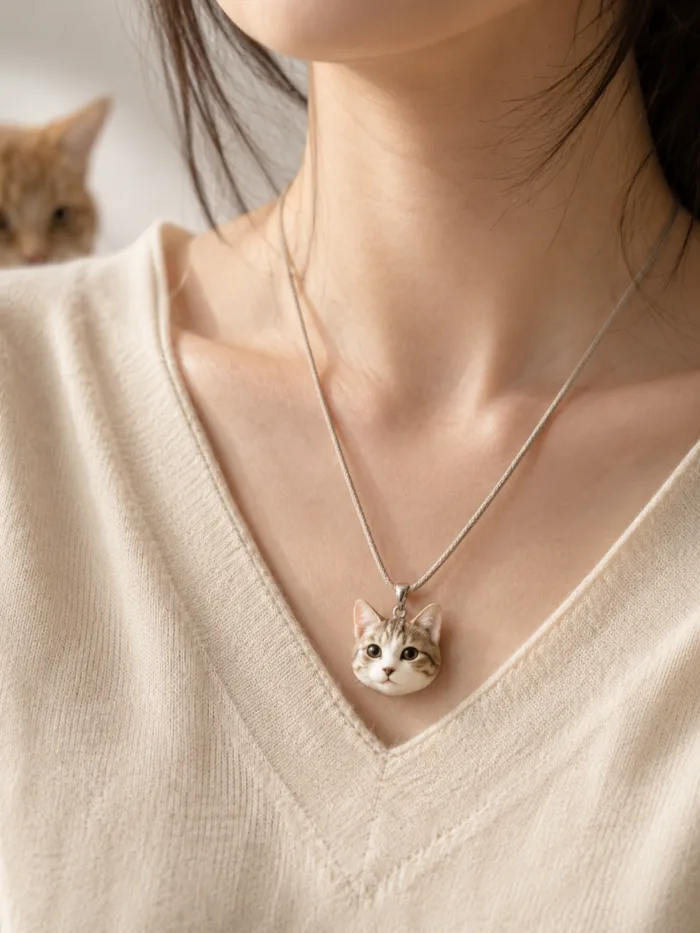 Custom Pet Portrait Clay Pendant Necklace personalization example 2 showing personalized pet portrait keepsake accessory