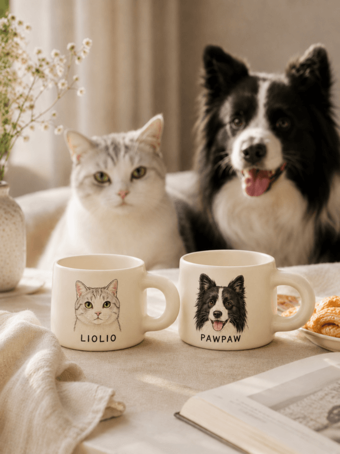 Custom Pet Portrait Mug main product image featuring personalized dog or cat portrait mug artwork
