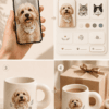 Custom Pet Portrait Mug detail and personalization image featuring personalized dog or cat portrait mug artwork