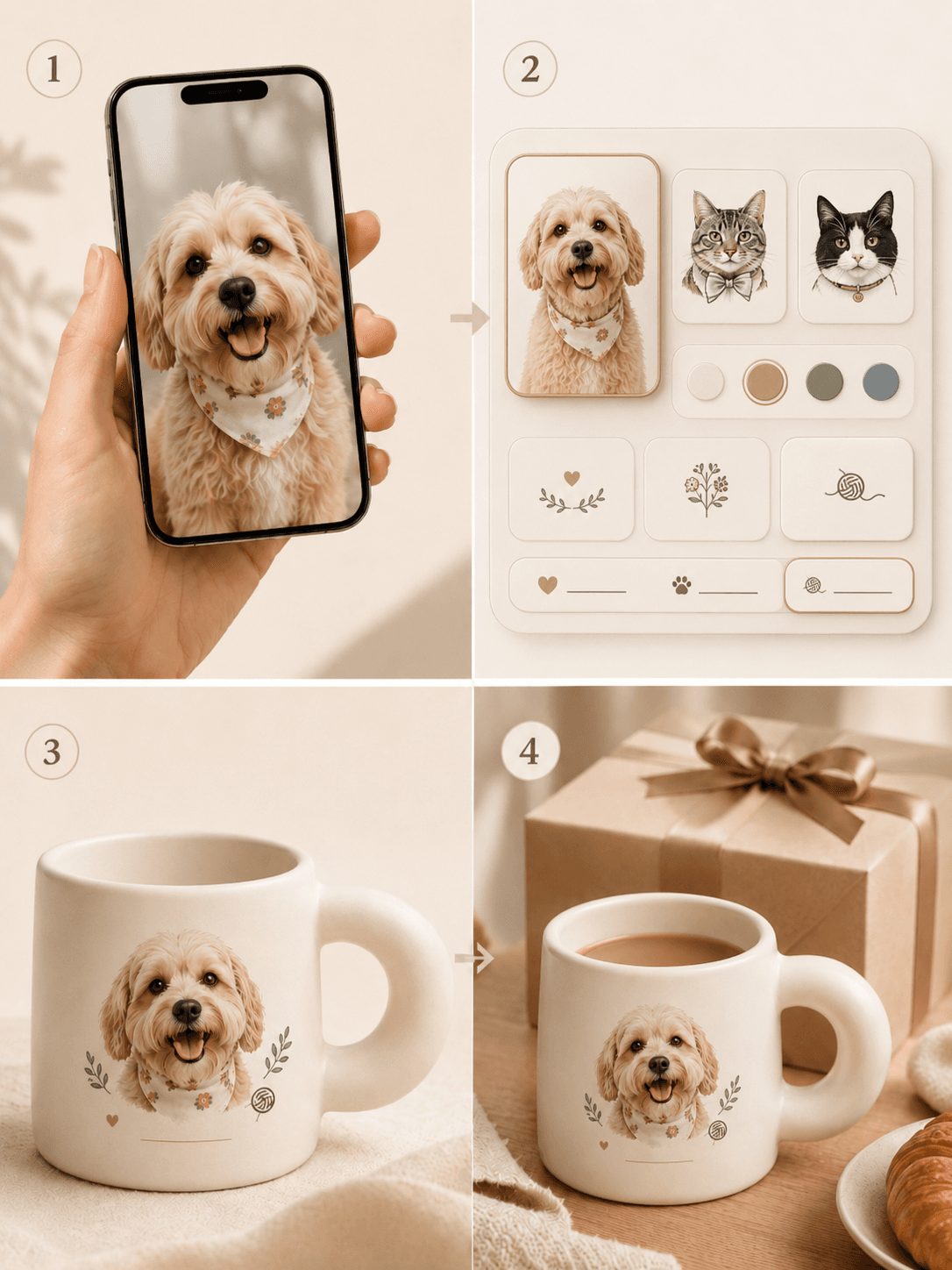 Custom Pet Portrait Mug detail and personalization image featuring personalized dog or cat portrait mug artwork