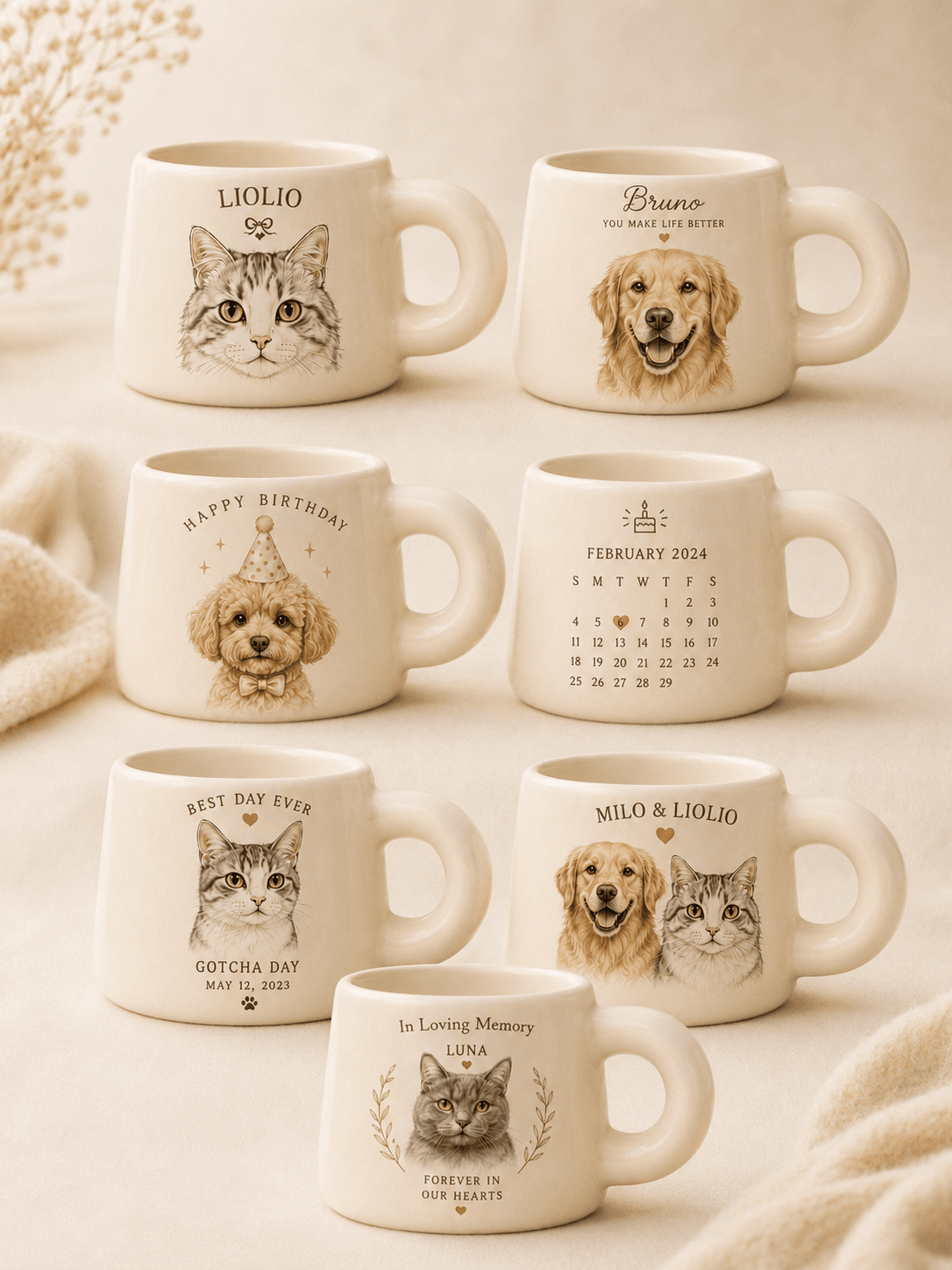 Custom Pet Portrait Mug detail and personalization image featuring personalized dog or cat portrait mug artwork