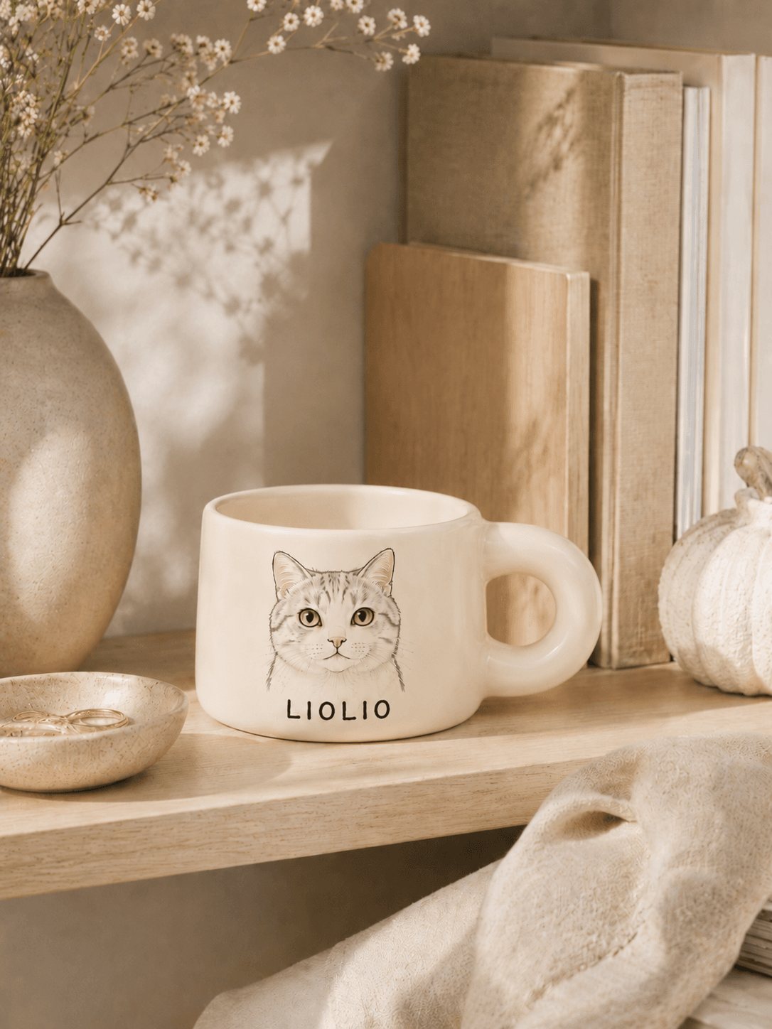 Custom Pet Portrait Mug detail and personalization image featuring personalized dog or cat portrait mug artwork