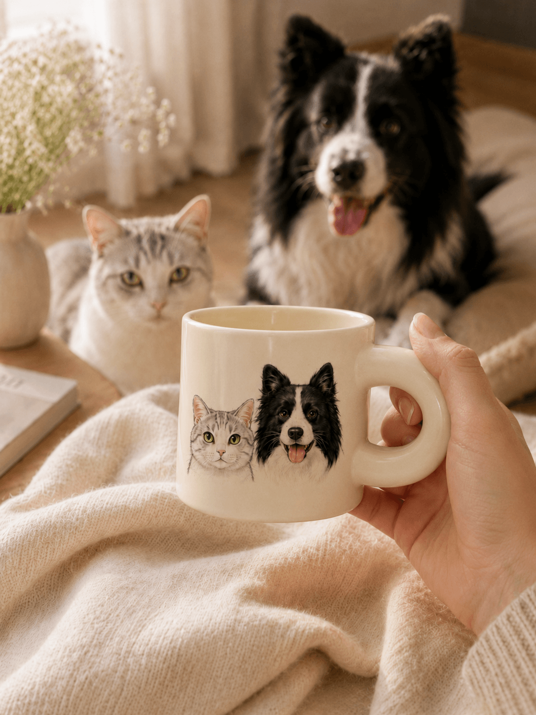 Custom Pet Portrait Mug detail and personalization image featuring personalized dog or cat portrait mug artwork