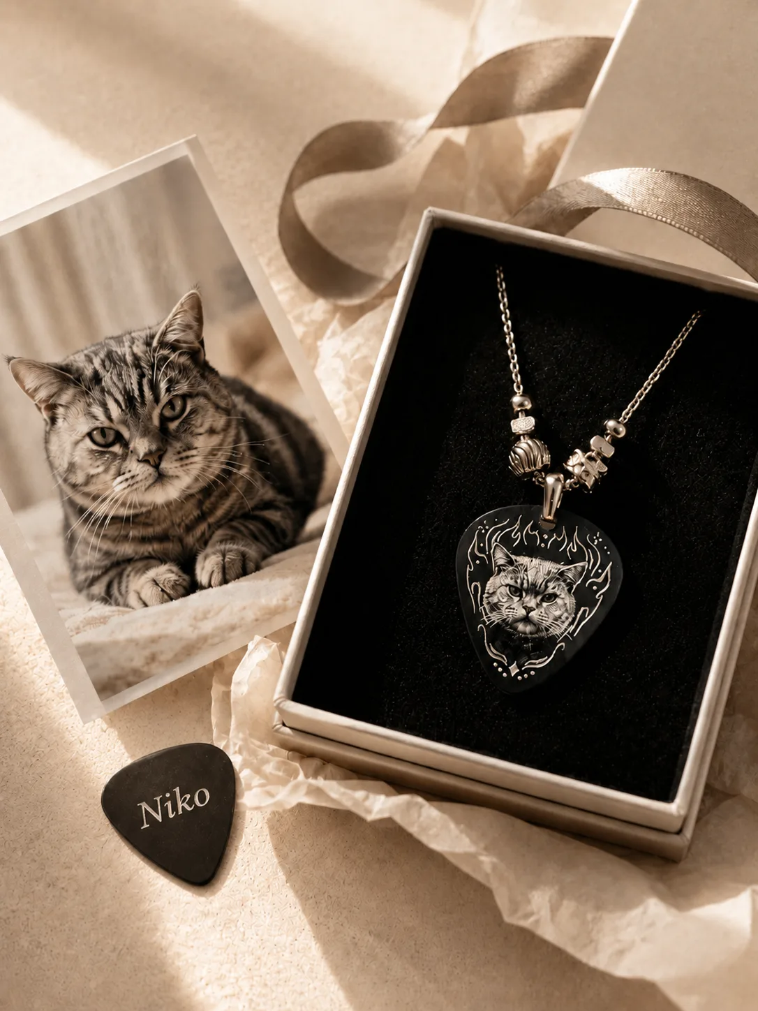 Custom Pet Portrait Pick Necklace by IPAWLIO, personalized pet photo gift for dog and cat lovers