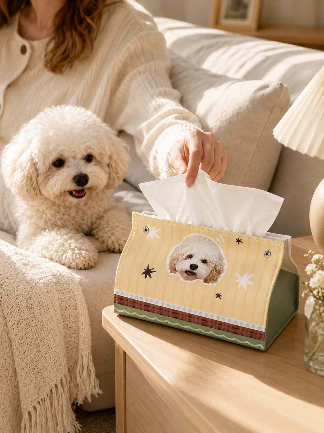 Custom Pet Portrait Tissue Box Cover by IPAWLIO, personalized pet photo gift for dog and cat lovers