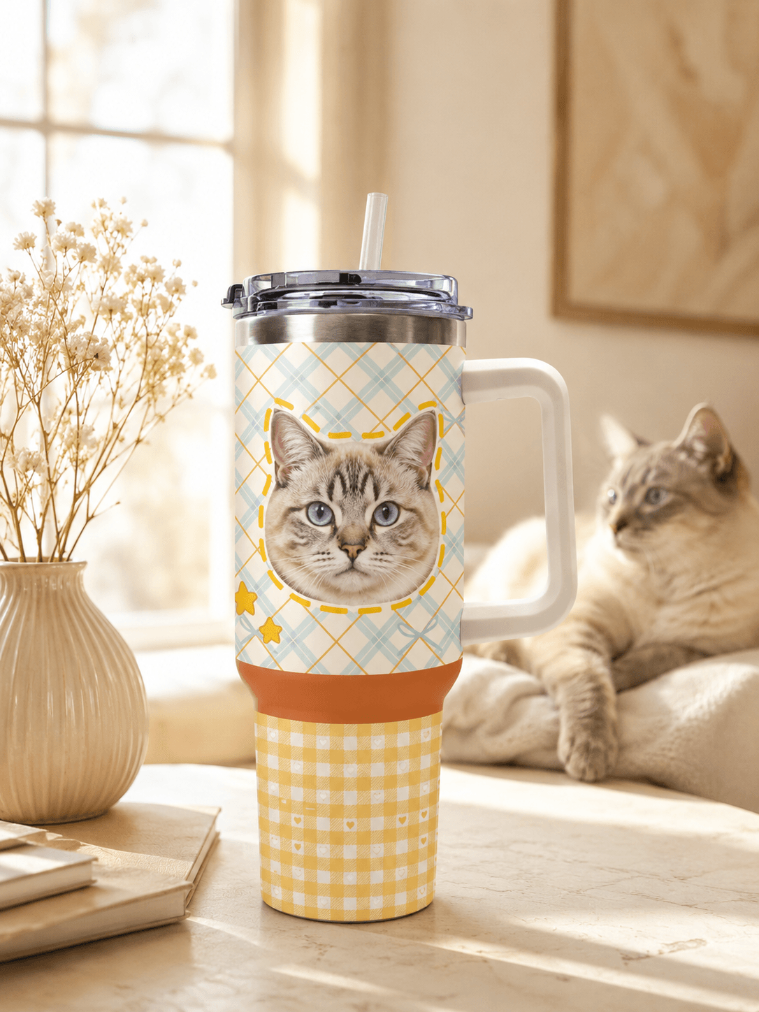 Custom Pet Portrait Tumbler Personalized Dog and Cat Insulated Cup Custom Pet Portrait Tumbler main product view with personalized design details