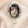 Personalized Pet Photo Brooch Custom Vintage Oval Pet Portrait Pin Personalized Pet Photo Brooch gallery image 11 showing personalized design details