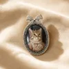 Personalized Pet Photo Brooch Custom Vintage Oval Pet Portrait Pin Personalized Pet Photo Brooch gallery image 8 showing personalized design details