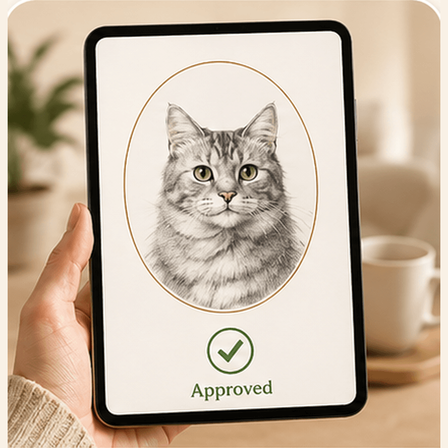 A custom pet design reviewed before production