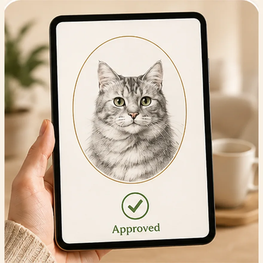 A custom pet design reviewed before production