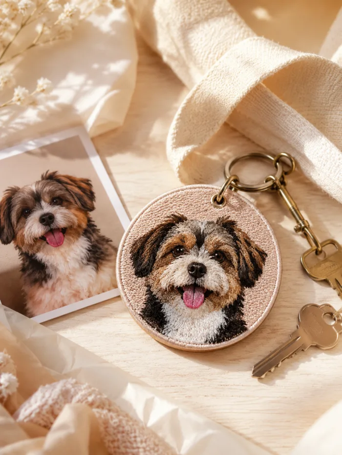 custom-double-sided-embroidered-pet-keychain1 Custom Double-Sided Embroidered Pet Keychain | Personalized Dog & Cat Portrait Charm