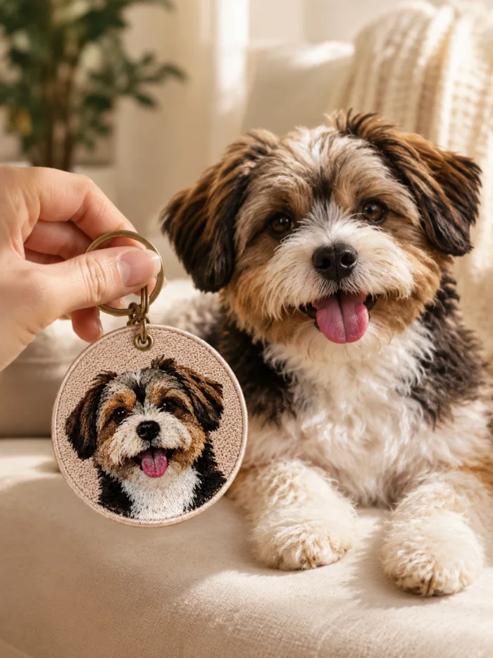 custom-double-sided-embroidered-pet-keychain2 Custom Double-Sided Embroidered Pet Keychain | Personalized Dog & Cat Portrait Charm