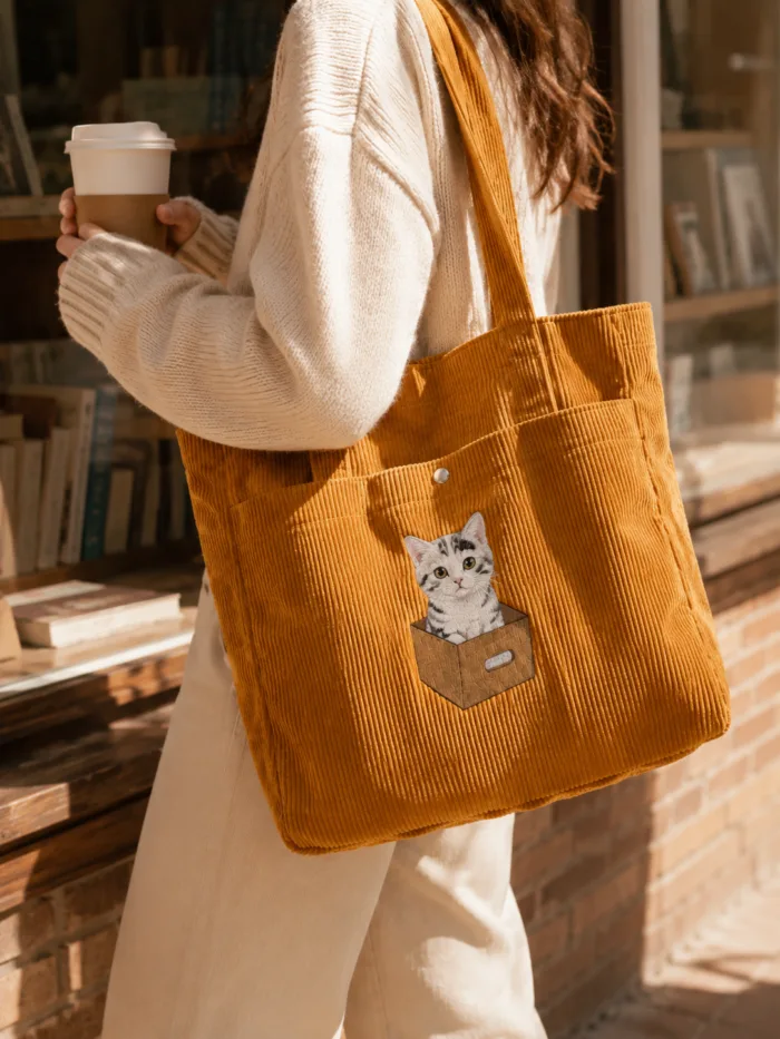 custom-embroidered-pet-portrait-corduroy-tote-bag6 Custom Embroidered Pet Portrait Corduroy Tote Bag | Personalized Dog & Cat Bag