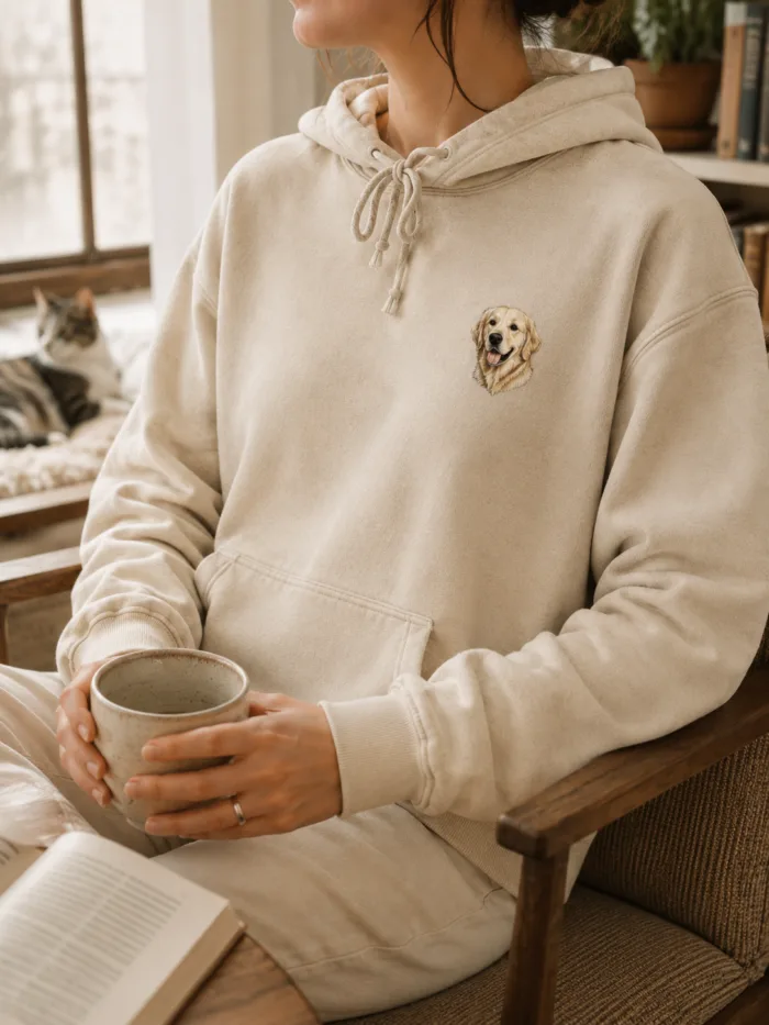 IPAWLIO Custom Embroidered Pet Portrait Pullover Hoodie - Custom Pet Portrait Hoodie Image Custom Embroidered Pet Portrait Pullover Hoodie gallery image 5 with custom dog or cat portrait detail by IPAWLIO