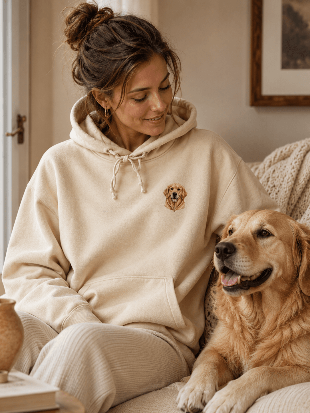 Custom Embroidered Pet Portrait Pullover Hoodie by IPAWLIO, personalized pet photo gift for dog and cat lovers