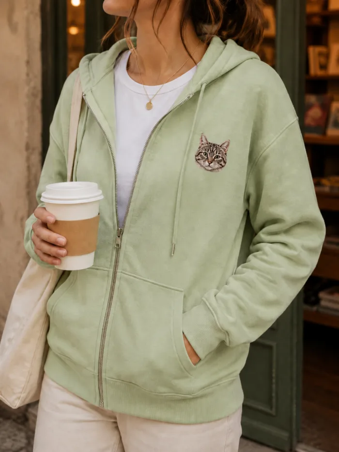 Custom Embroidered Pet Portrait Zip-Up Hoodie gallery image 6 with custom dog or cat portrait detail by IPAWLIO