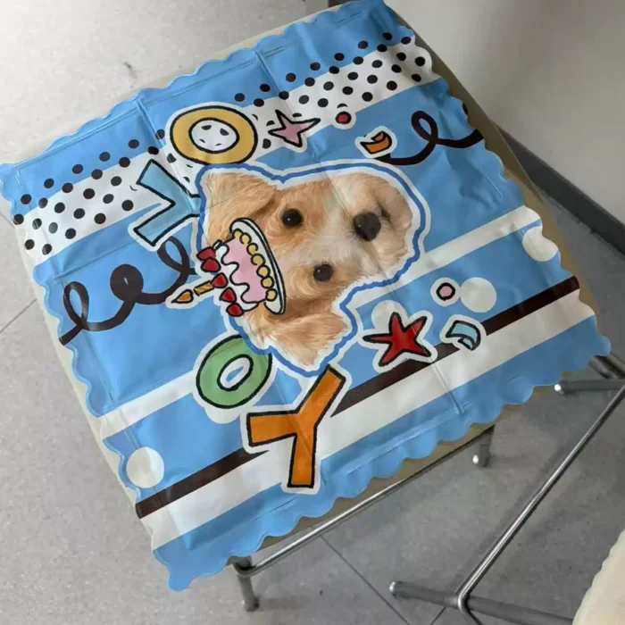 Sample custom pet photo cooling mat, angled full view