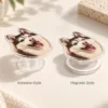 Custom pet phone grip shown in collapsed and expanded positions.