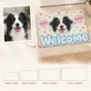 One pet photo transformed into a custom pet doormat with four available size options.